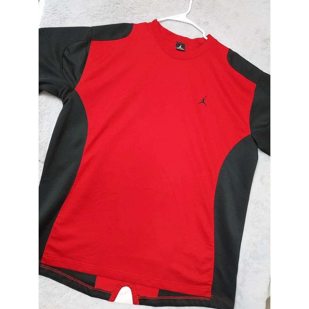 Vintage Jordan Shirt Men 3XL Jumpman Activewear Mesh Jersey Red Black Basketball